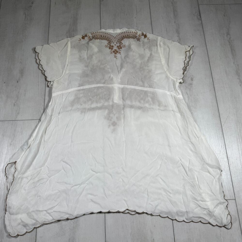 Johnny Was Tunic Blouse Womens Large White Lace Embroidered Sheer Boho Top - Picture 8 of 16